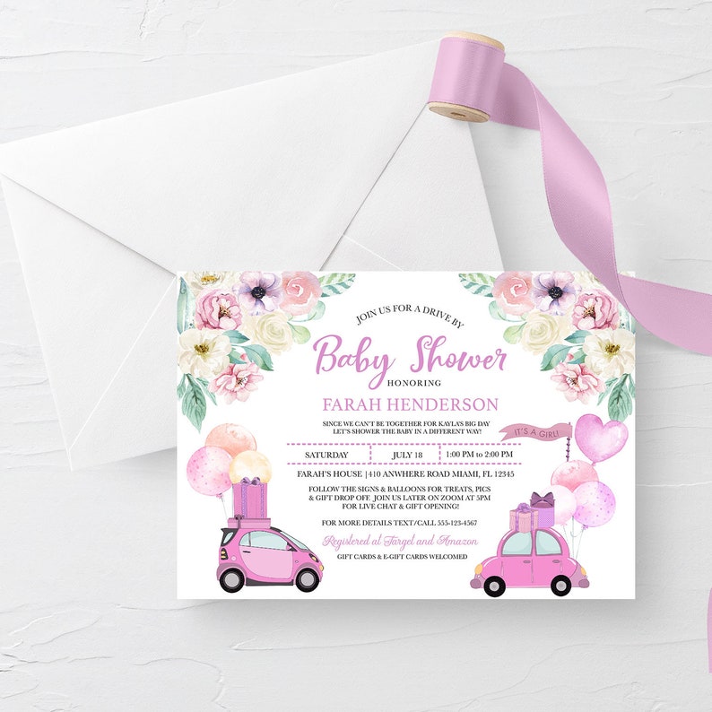 EDITABLE Invitation Drive by Baby Shower Invitation Baby Etsy
