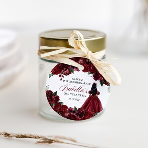 Burgundy Floral Quinceanera Favor Tag: Elegant Printable Label (Editable Template)
