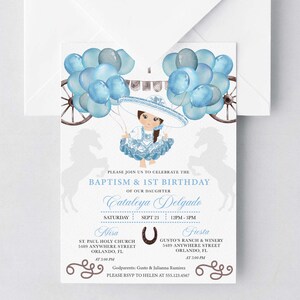 EDITABLE Invitation, Blue & Silver Baby Charra Baptism Birthday Invitation, Mexican, Fiesta, Bautizo, Printable, Template, Corjl