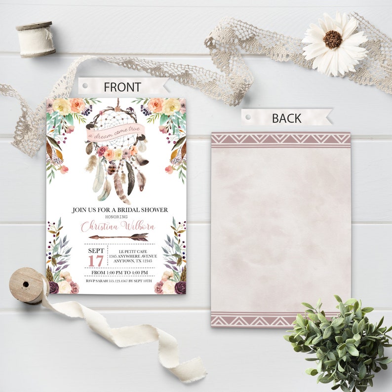 Dreamcatcher Bridal Shower Invite Corjl Printable Bridal Shower Invitation Template Boho Bridal Shower Invitation EDITABLE Invitation