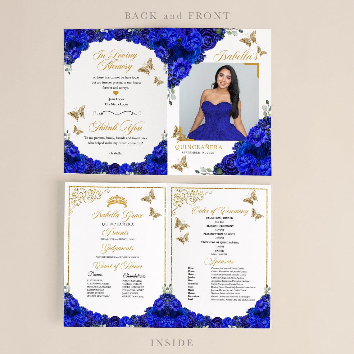 EDITABLE Program Template Elegant Royal Blue &amp; Gold Floral - Etsy