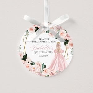 EDITABLE Favor Tag Label, Elegant Blush Pink Floral Quinceanera Favor Tag, Label, Thank You, Mis Quince, Printable, Template, Corjl