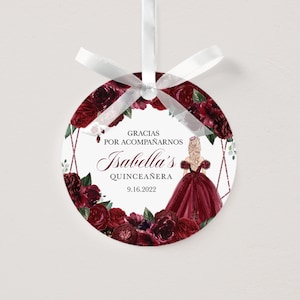 Burgundy Floral Quinceanera Favor Tag: Elegant Printable (EDITABLE Template)
