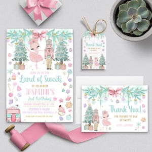 EDITABLE Invitation, Land of Sweets Birthday Invitation Bundle, Sugar Plum Fairy, Nutcracker, Birthday Invite, Printable, Template, Corjl