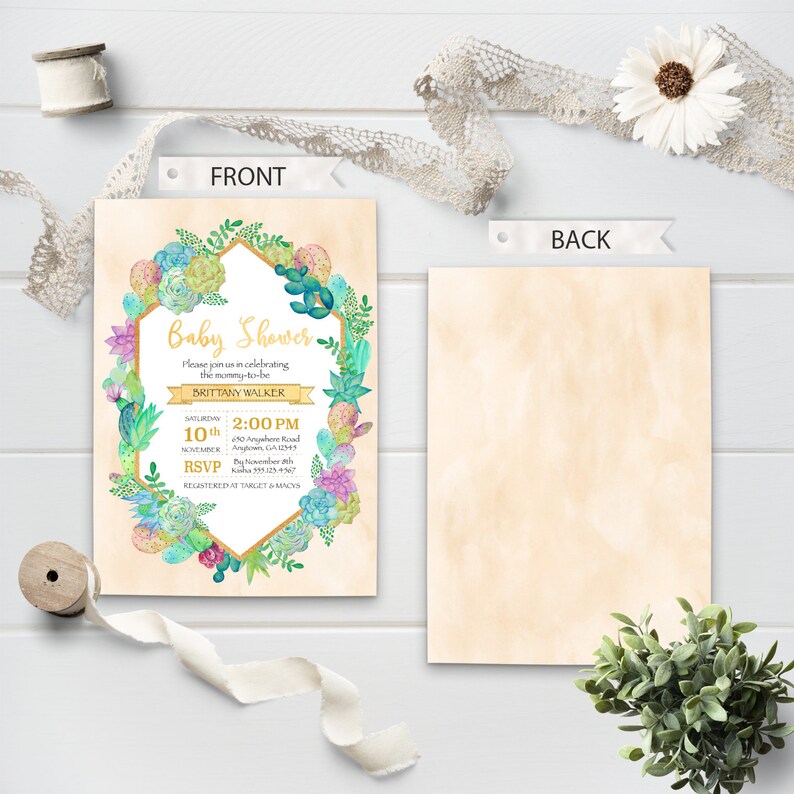 Cacti Baby Shower Invitation EDITABLE Invitation Printable Baby Shower Invitation Template, YELLOW bg Baby Shower Invite Corjl