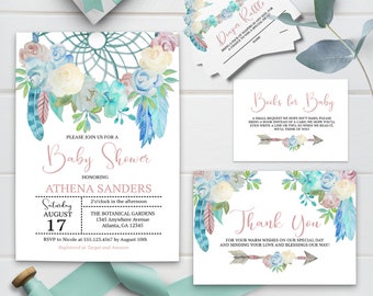 Boho Traumfänger Babyparty Einladung Bundle (bearbeitbar)