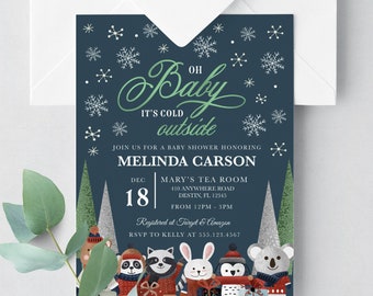 EDITABLE Invitation, Baby It's Cold Outside Woodland Baby Shower Invitation, Christmas, Baby Shower Invite, Template, Printable, Corjl