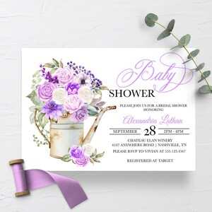EDITABLE Invitation, Purple Spring Floral Baby Shower Invitation, Baby Shower Invite, Printable Baby Shower Invitation, Corjl