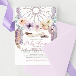 EDITABLE Invitation, Boho Dreamcatcher Baby Shower Invitation, Baby Shower Invite, Printable Baby Shower Invitation Template, Corjl