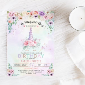 EDITABLE Invitation, Magical Unicorn Birthday Invitation, Birthday Invite, Printable Birthday Invitation Template, Pretty Unicorn,  Corjl