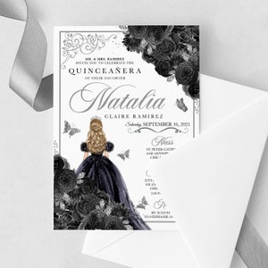 EDITABLE Invitation, Elegant Black and Silver Quinceanera Invitation, Birthday Invite, Mis Quince, Printable, Template, Corjl
