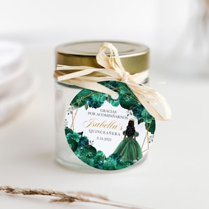 EDITABLE Favor Tag Label, Elegant Emerald Green Floral Quinceanera Favor Tag, Label, Thank You, Mis Quince, Printable, Template, Corjl