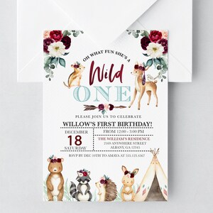 EDITABLE Invitation, Woodland Wild One Birthday Invitation, Dreamcatcher, First Birthday, Boho, Wild One, Printable, Template, Corjl