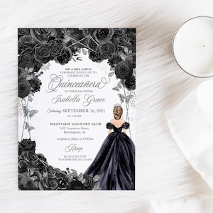 EDITABLE Invitation, Elegant Black and Silver Quinceanera Invitation, Birthday Invite, Mis Quince, Printable, Template, Corjl