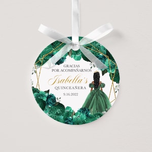 EDITABLE Favor Tag Label, Elegant Emerald Green Floral Quinceanera Favor Tag, Label, Thank You, Mis Quince, Printable, Template, Corjl