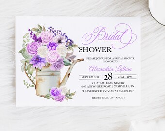 Purple Floral Bridal Shower Invitation: Editable Spring Design (Corjl)