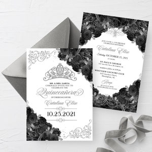 EDITABLE Invitation, Elegant Black and Silver Quinceanera Invitation, Birthday Invite, Mis Quince, Printable, Template, Corjl