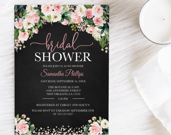 Peach Floral Bridal Shower Invitation: Editable Template (Corjl) Digital