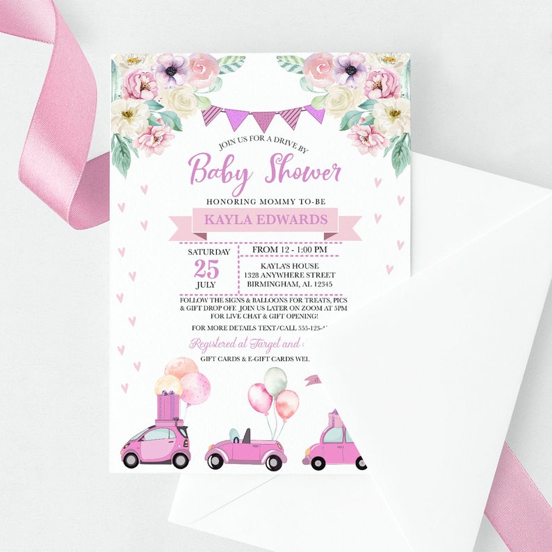 EDITABLE Invitation Drive by Baby Shower Invitation Baby Etsy