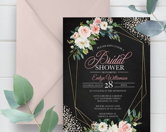 Peach Floral Bridal Shower Invitation: Editable Template (Corjl) Digital