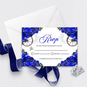 Royal Blue Western Quinceanera RSVP Card, Mis Quince, Verjaardag, Sweet 15, Sjabloon, Bewerkbaar, RSVP, Receptie, Afdrukbaar, Corjl