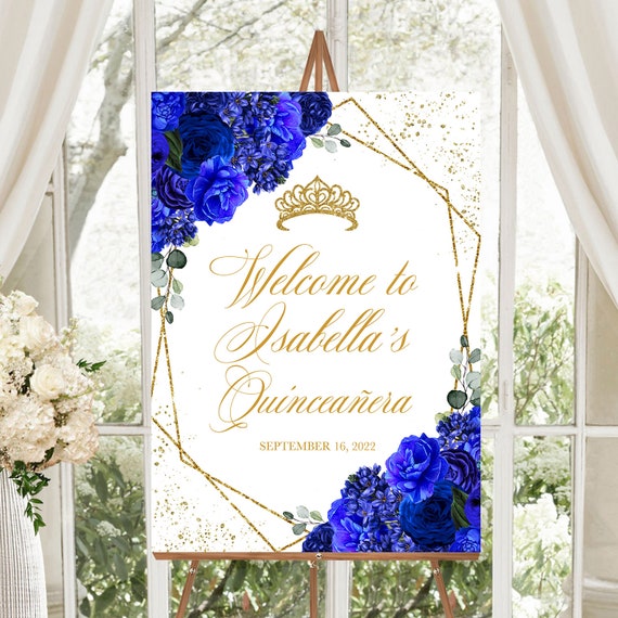 Biển Chào Mừng Lễ Quinceanera Hoa Xanh Royal (Elegant Royal Blue Floral Quinceanera Welcome Sign): Hãy chiêm ngưỡng bức ảnh biển chào mừng lễ Quinceanera hoa xanh royal này, bạn sẽ cảm nhận được một sự trang nhã và sang trọng. Sắc xanh đậm của hoa kết hợp với thiết kế tinh tế sẽ khiến bạn cảm thấy hài lòng và thích thú.