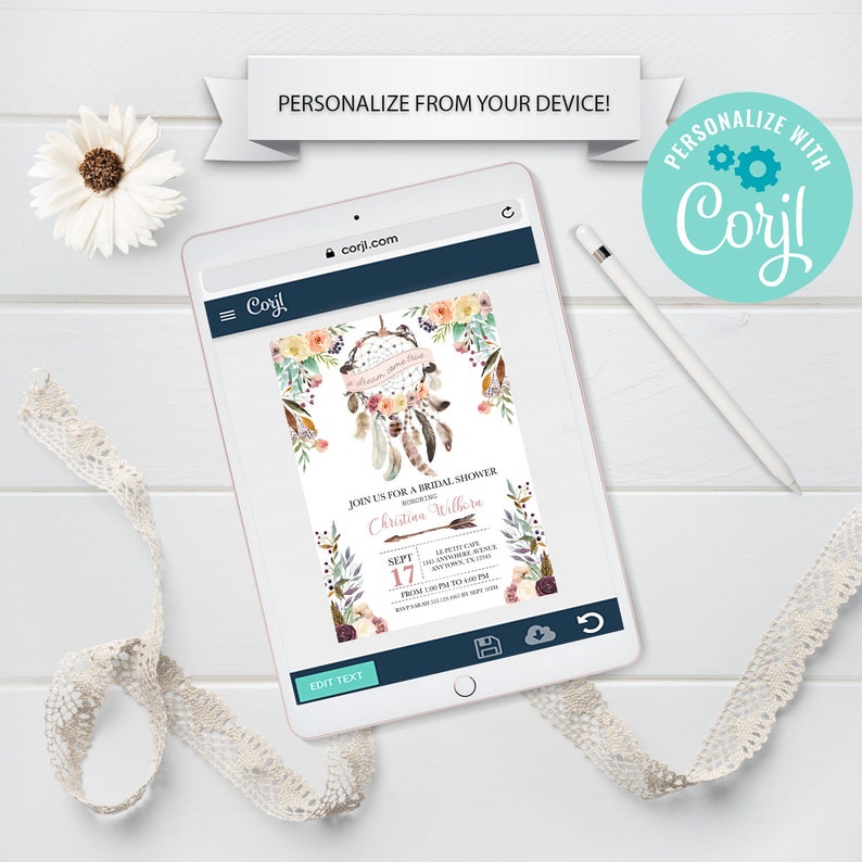 Dreamcatcher Bridal Shower Invite Corjl Printable Bridal Shower Invitation Template Boho Bridal Shower Invitation EDITABLE Invitation