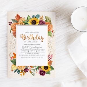 EDITABLE Invitation, Sunflower Autumn Birthday Invitation, Birthday Party Invite, Printable Birthday Invitation, Fall Invite, Corjl