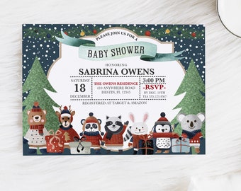 EDITABLE Invitation, Woodland Christmas Baby Shower Invitation, Christmas, Baby Shower Invite, Template, Printable, Corjl