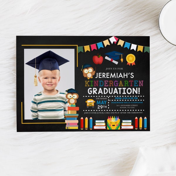 EDITABLE Invitation, Kindergarten Graduation Invitation, Graduation Announcement, Photo Card, Graduation Party, Printable Invitation, Corjl