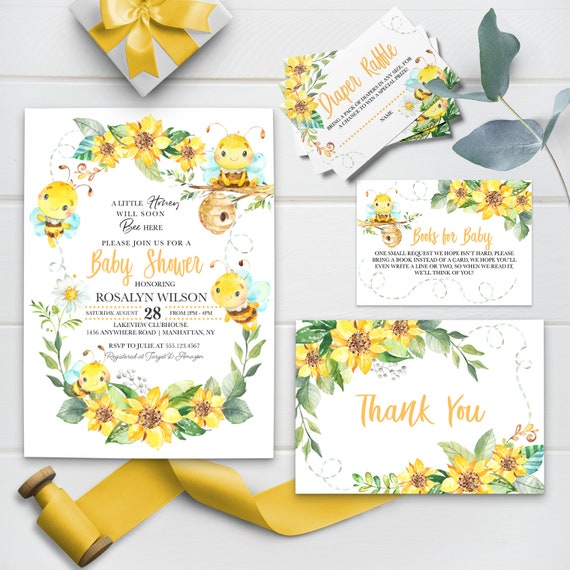EDITABLE Invitation Bee Baby Shower Invitation Bundle Bumble | Etsy