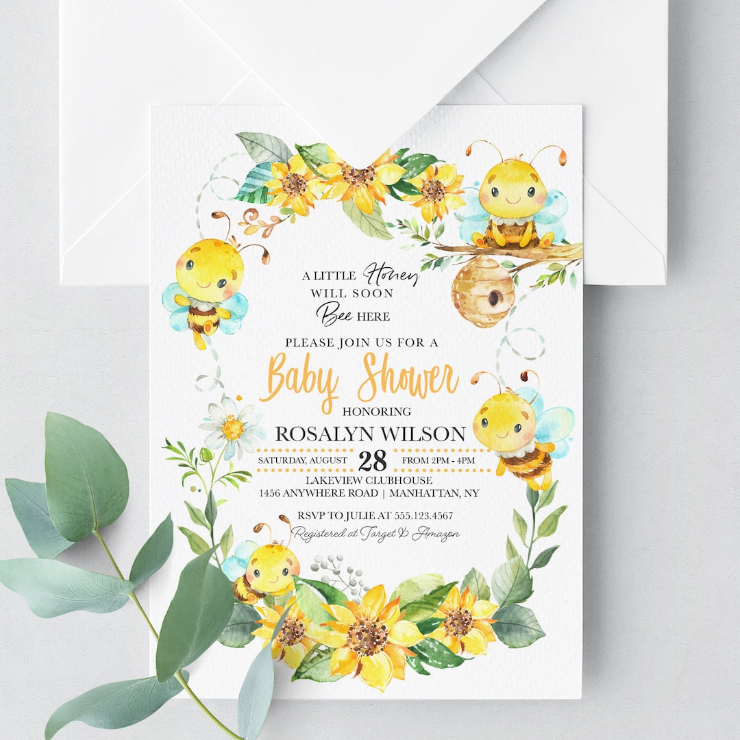 EDITABLE Invitation, Bee Baby Shower Invitation, Bumble Bee, Baby ...