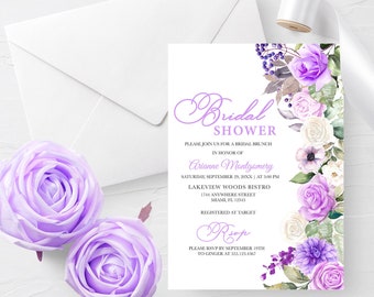 Purple Floral Bridal Shower Invitation: Editable Spring Design (Digital)