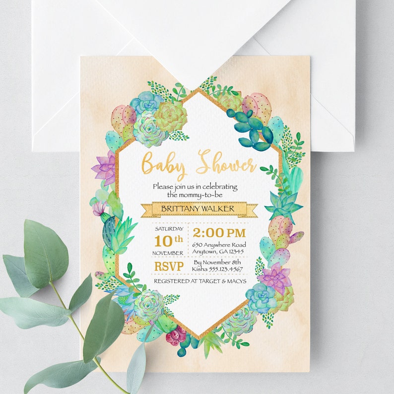 Cacti Baby Shower Invitation EDITABLE Invitation Printable Baby Shower Invitation Template, YELLOW bg Baby Shower Invite Corjl