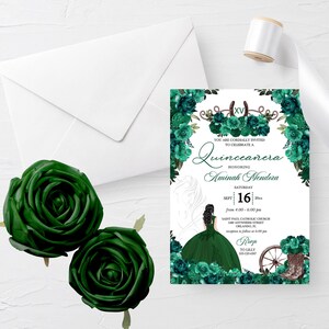 Modelo de convite para festa de quinze anos no estilo western verde esmeralda (editável e imprimível)