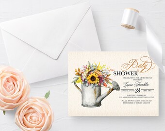 Invito per baby shower a tema girasole: design autunnale modificabile (digitale)