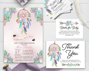 Boho Traumfänger Baby Shower Einladung Bundle (editierbar, druckbar)