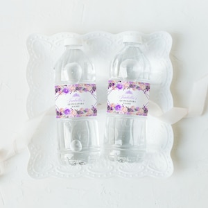 EDITABLE Labels, Elegant Pink & Purple Floral Quinceanera Water Bottle Label, Mis Quince, Printable, Template, Corjl