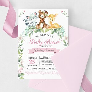 EDITABLE Invitation, Woodland Baby Shower Invitation, Baby Shower Invite, Baby Girl, Printable Baby Shower Invitation Template, Corjl