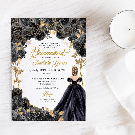 Elegant Black and Gold Quinceanera Invitation Template (editable,  Printable) - Etsy