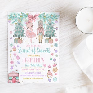 EDITABLE Invitation, Land of Sweets Birthday Invitation, Sugar Plum Fairy, Nutcracker Invite, Printable Birthday Invitation Template, Corjl