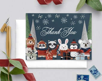 Woodland Christmas Thank You Card, Birthday, Template, Editable, Christmas, Thank You Card Template, Printable, Corjl
