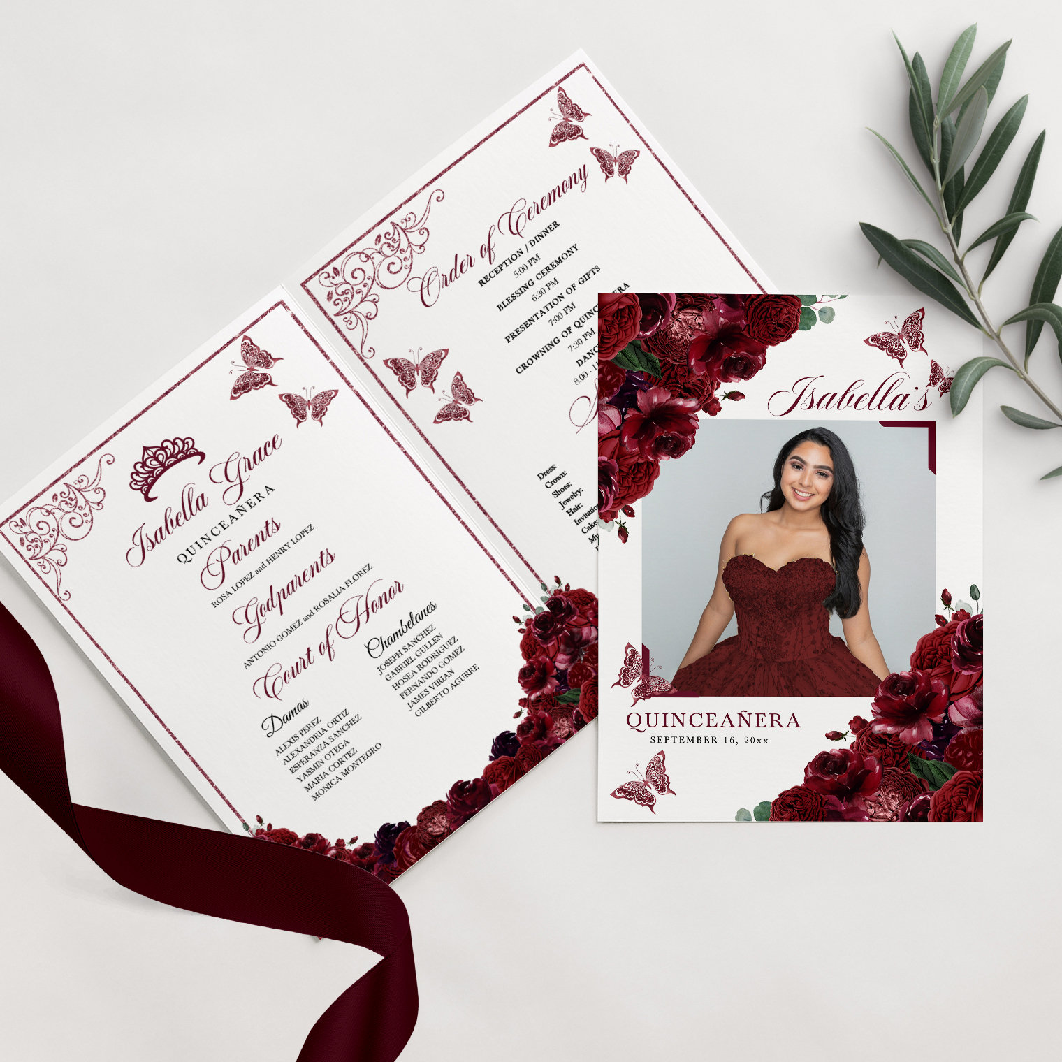 EDITABLE Program Template Elegant Burgundy Floral Quinceanera Etsy EDITABLE Program Template Elegant Burgundy Floral Quinceanera Etsy