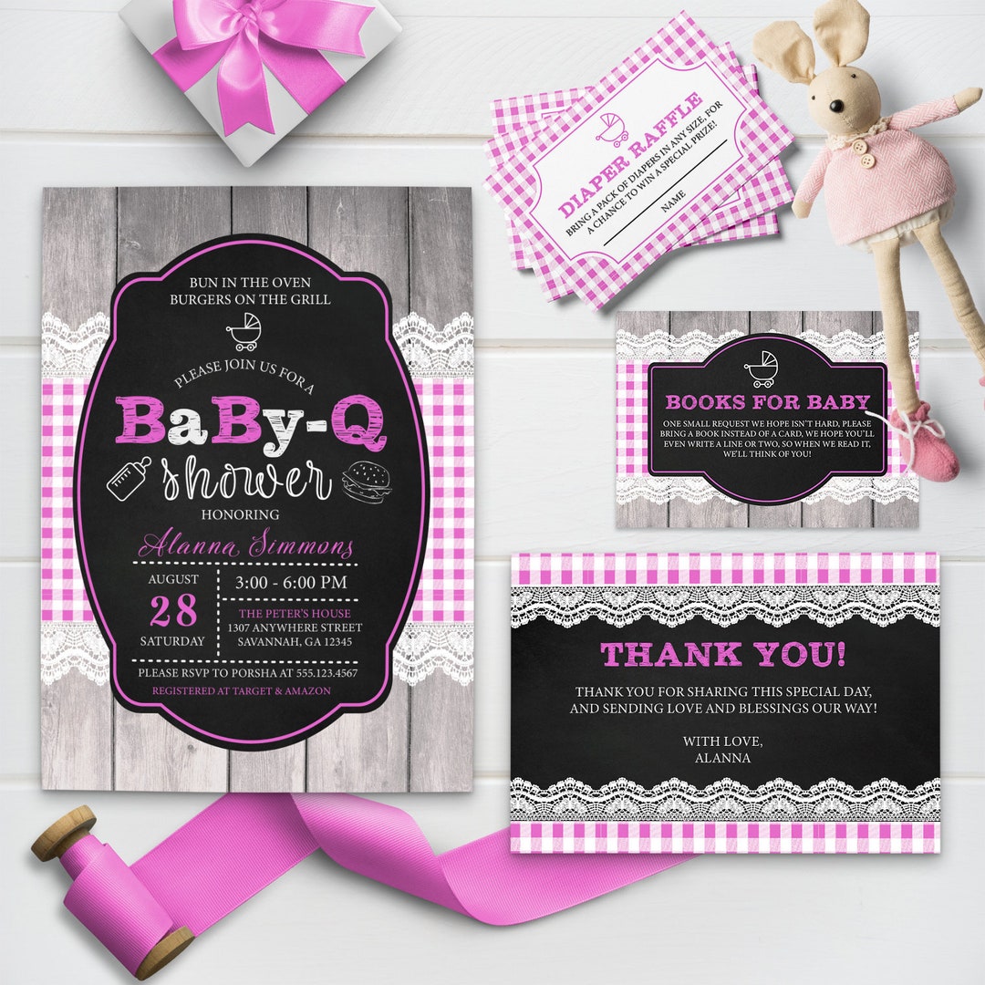 EDITABLE Invitation, Baby-q Baby Shower Invitation Bundle, BBQ, Barbecue, Girl, Baby Shower ...