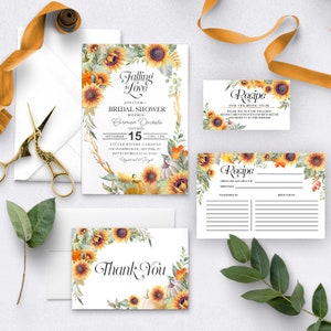 Convite EDITÁVEL, pacote de convite para chá de panela de girassol, convite floral, convite de outono, para impressão, convite de noiva, Corjl