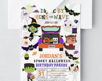 Edytowalne zaproszenie na paradę urodzinową z okazji Halloween: impreza kostiumowa (Corjl) w wersji cyfrowej