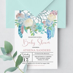 EDITABLE Invitation, Boho Baby Shower Invitation, Dreamcatcher Baby Shower Invite, Printable Baby Shower Invitation Template, Corjl