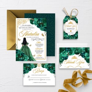 EDITABLE Invitation, Emerald Green Floral Quinceanera Invitation Bundle, Mis Quince Anos, Birthday, Printable, Template, Corjl