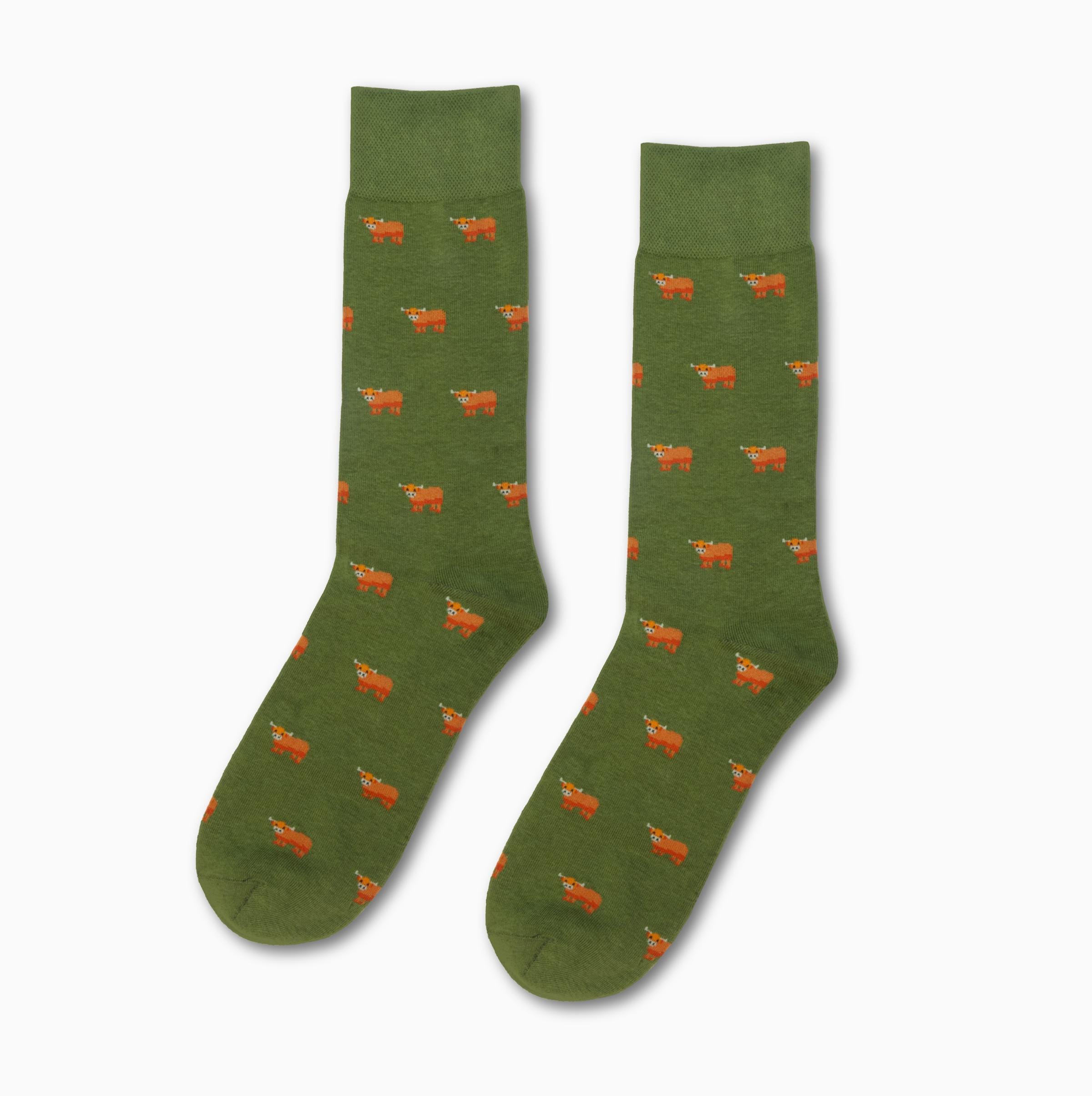 Highland Cow Socks: Green Scotland Souvenir Gift