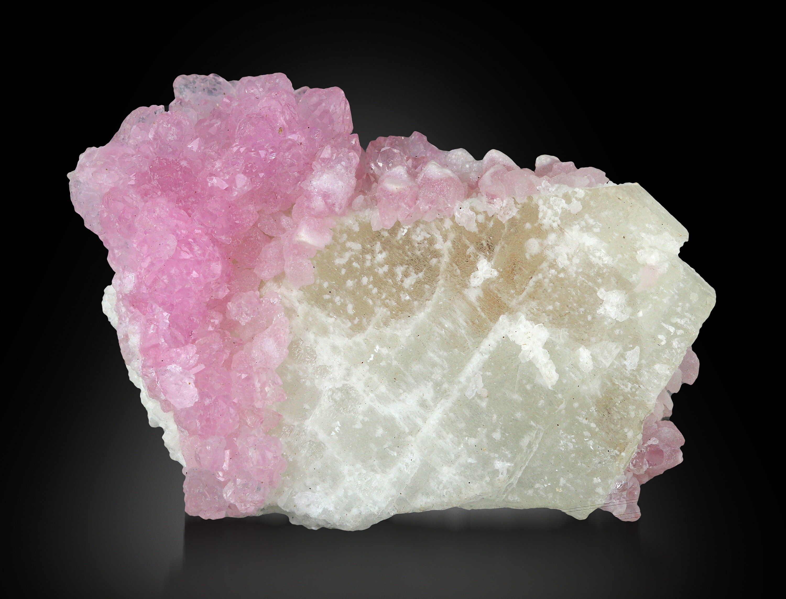 08 Grams Stunning Pink Rose Quartz Cluster on Quartz, 3.2 X 2.2 X 
